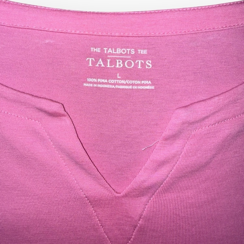 Talbots Split Neck Cotton Tee - Solid Pink - image 6